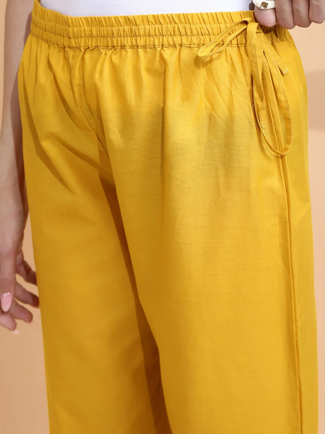 Mustard Cotton Loose Fit Palazzo For Women