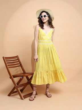 Mustard Cotton Loose Fit Dress For Women