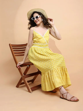Mustard Cotton Loose Fit Dress For Women