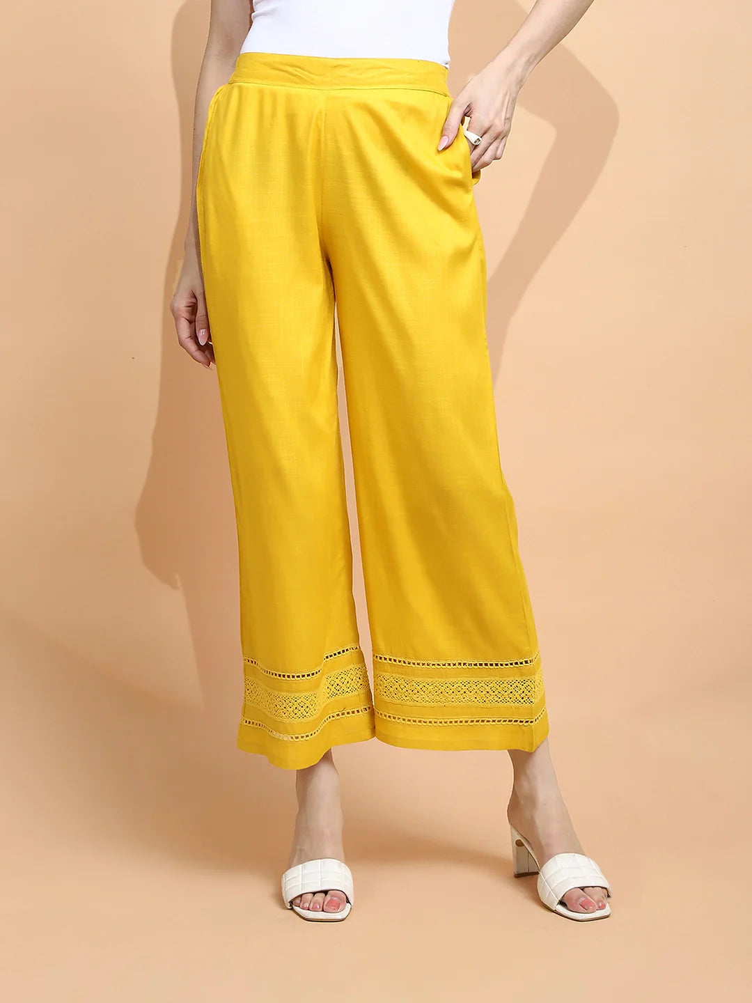 Mustard Rayon Blend Loose Fit Palazzo For Women