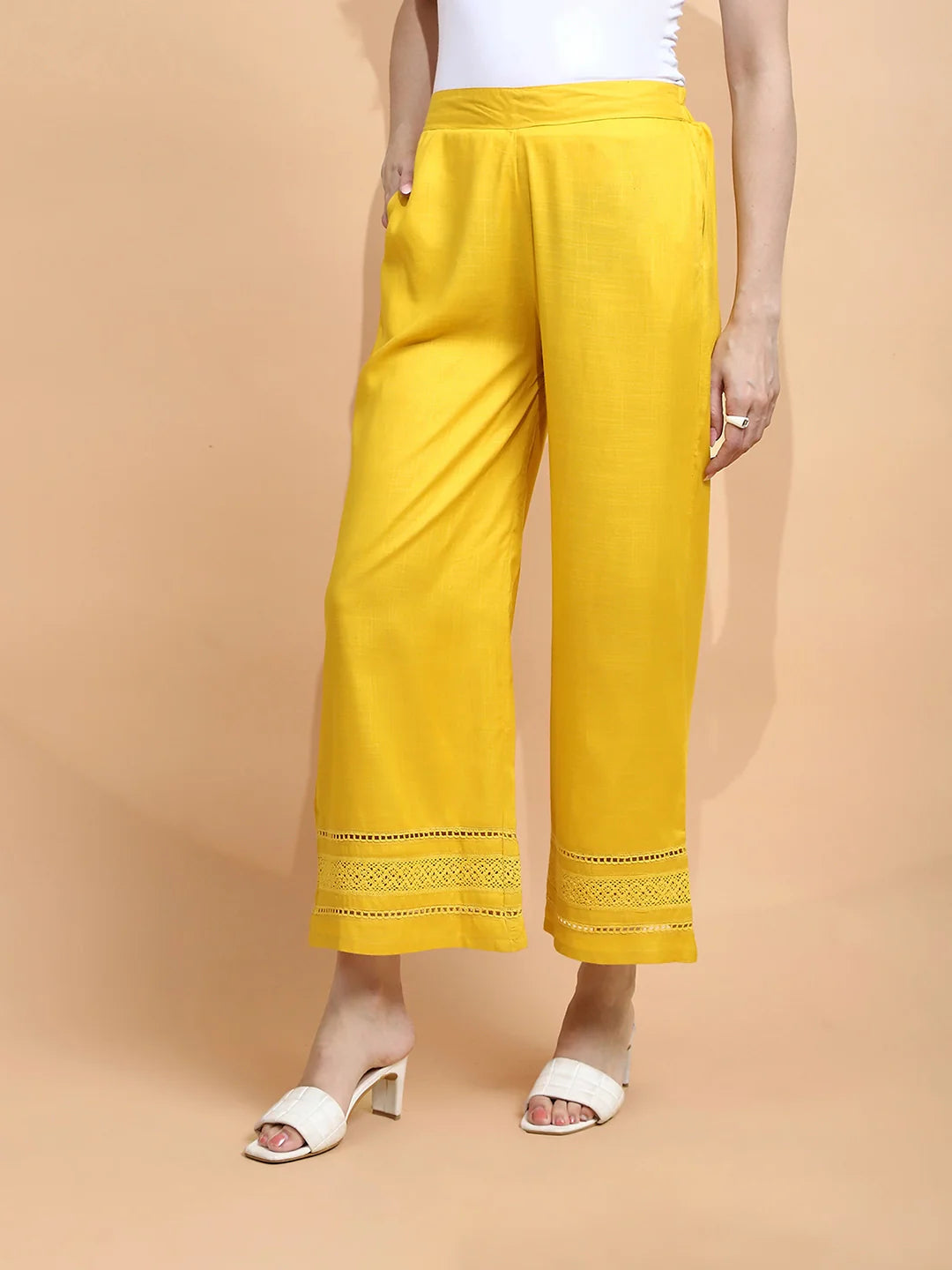 Mustard Rayon Blend Loose Fit Palazzo For Women