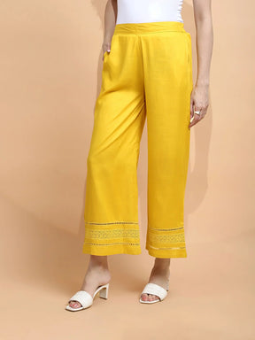 Mustard Rayon Blend Loose Fit Palazzo For Women