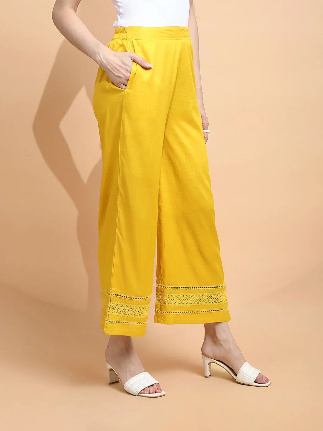 Mustard Rayon Blend Loose Fit Palazzo For Women