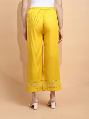 Mustard Rayon Blend Loose Fit Palazzo For Women