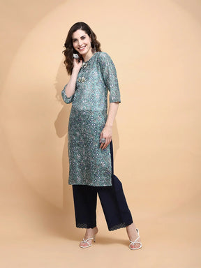 Green Cotton Regular Fit Kurta For Women