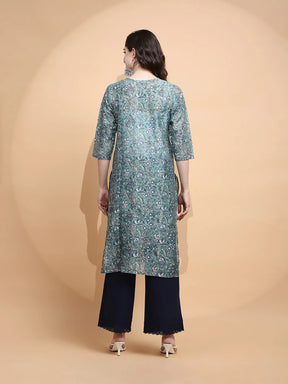 Green Cotton Regular Fit Kurta For Women