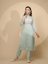 Sage Green Poly Silk Regular Fit Kurta Set For Women