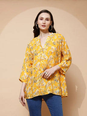 Yellow Polyester Blend Regular Fit Kurta For Women