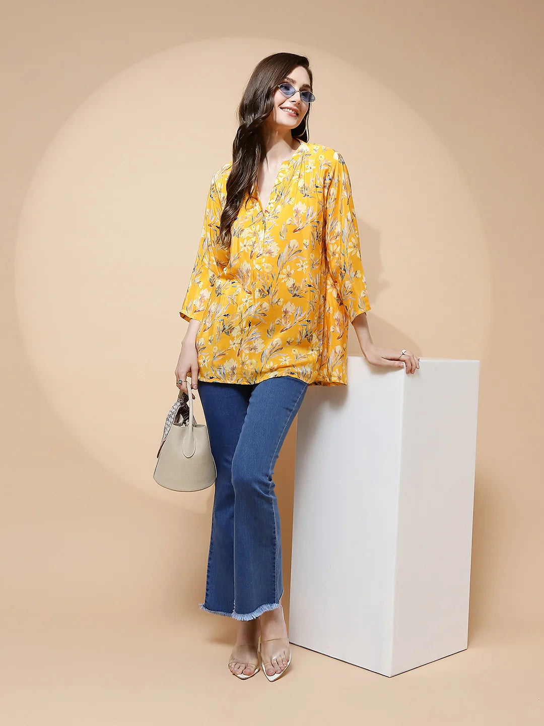 Yellow Polyester Blend Regular Fit Kurta For Women