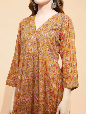 Light Brown Cotton Regular Fit Tunic Set For Women