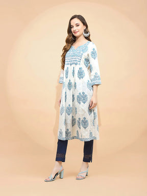 White Cotton Blend Loose Fit Kurta For Women