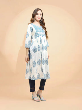 White Cotton Blend Loose Fit Kurta For Women