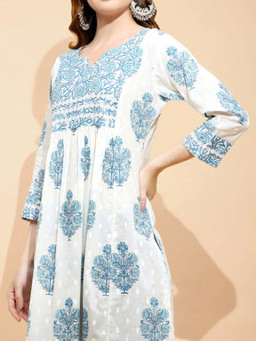 White Cotton Blend Loose Fit Kurta For Women