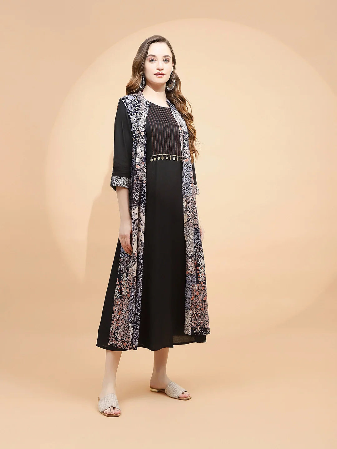 Black Rayon Loose Fit Dress For Women