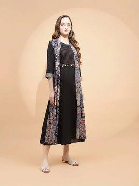 Black Rayon Loose Fit Dress For Women