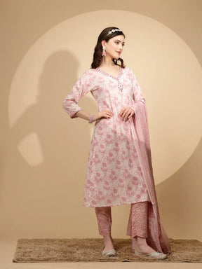 Pink Cotton Regular Fit Suit Set For Women