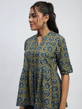 Green Ajrakh Print Cotton Regular Fit Tunic