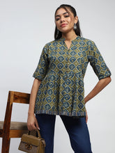 Green Ajrakh Print Cotton Regular Fit Tunic