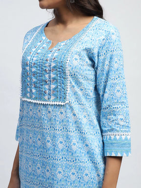 Blue Printed Cotton Suit Set