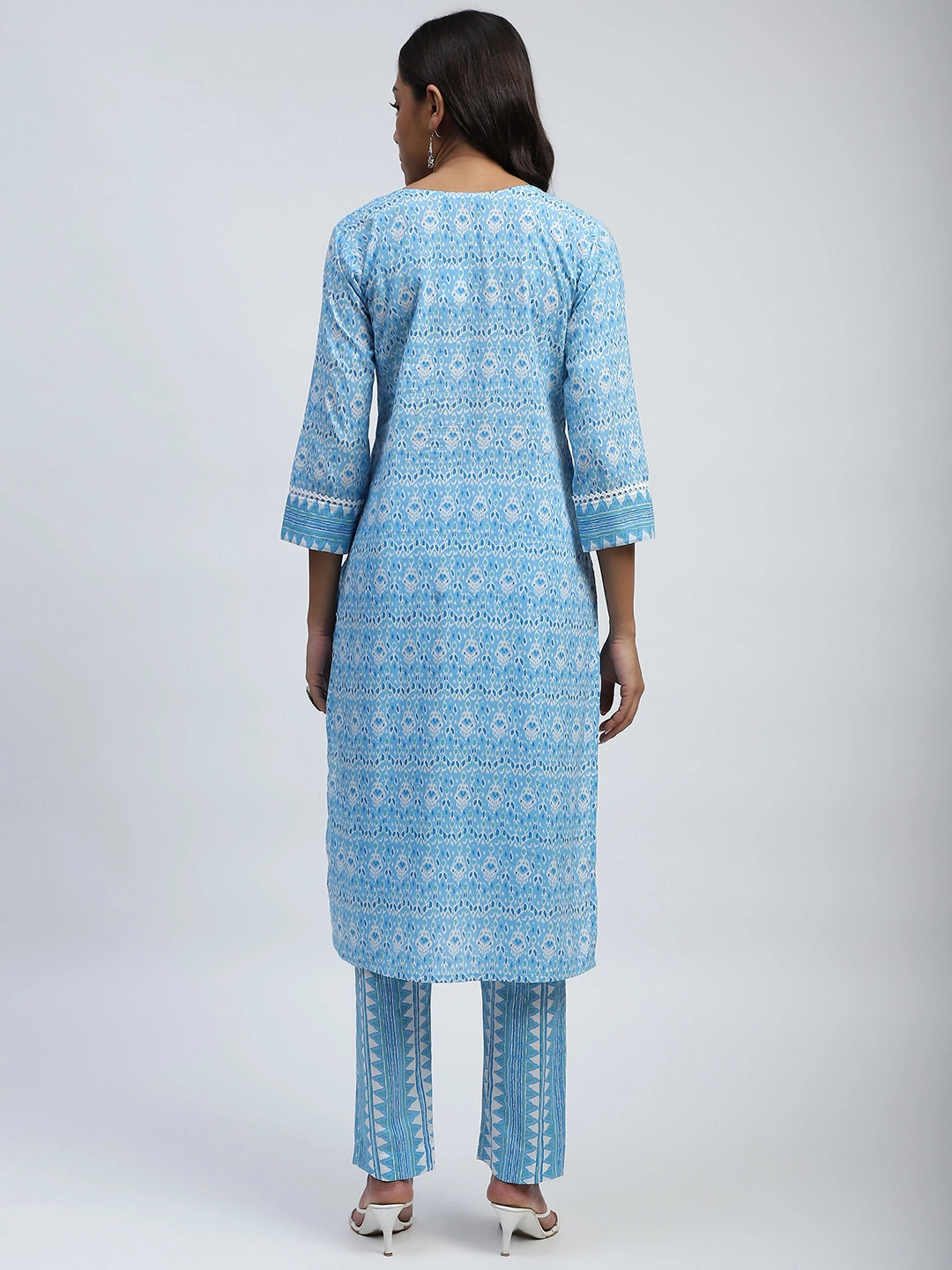 Blue Printed Cotton Suit Set