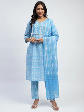 Blue Printed Cotton Suit Set