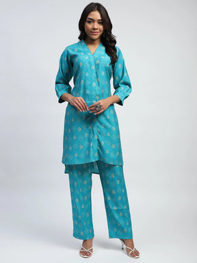 Blue Bandhani Print Cotton Kurta Set