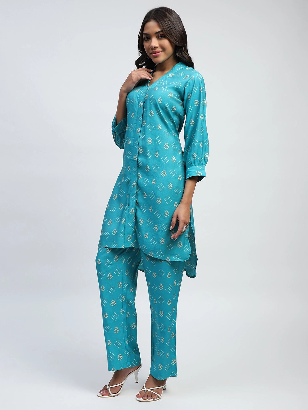 Blue Bandhani Print Cotton Kurta Set