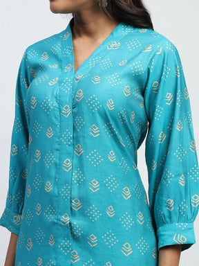 Blue Bandhani Print Cotton Kurta Set