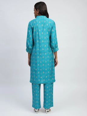 Blue Bandhani Print Cotton Kurta Set