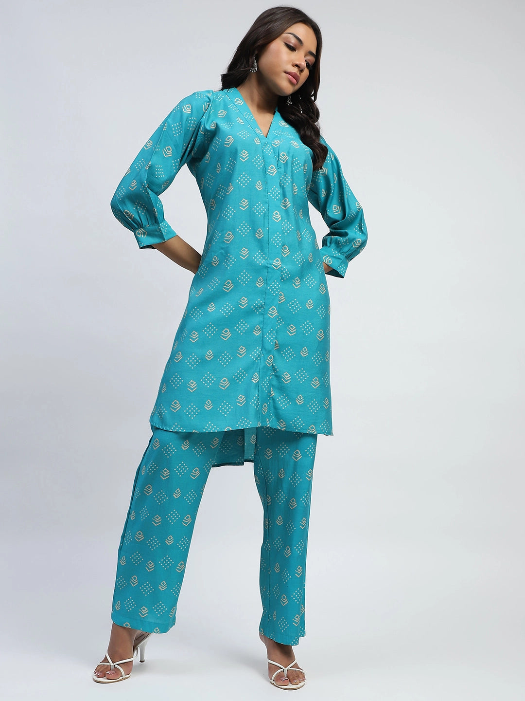 Blue Bandhani Print Cotton Kurta Set