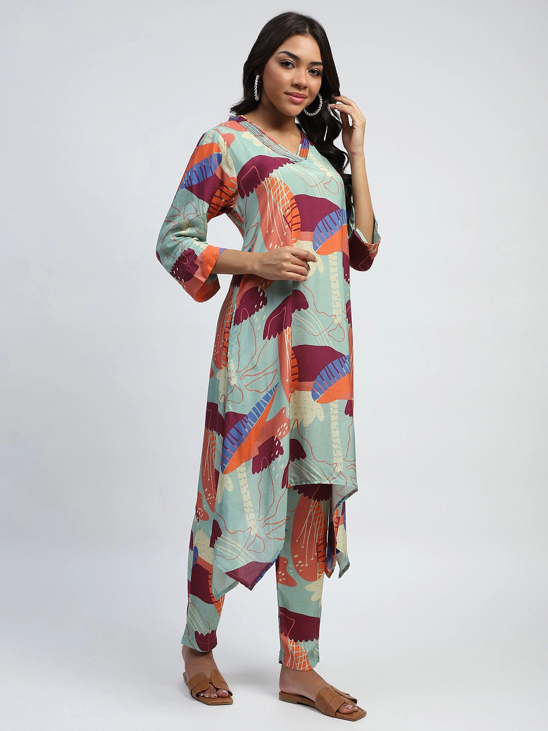 Multi  Abstract Print Rayon Kurta Set