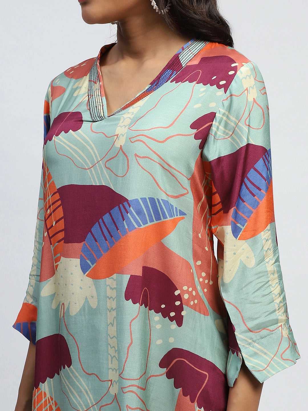 Multi  Abstract Print Rayon Kurta Set