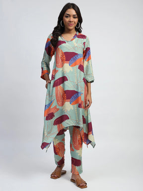 Multi  Abstract Print Rayon Kurta Set