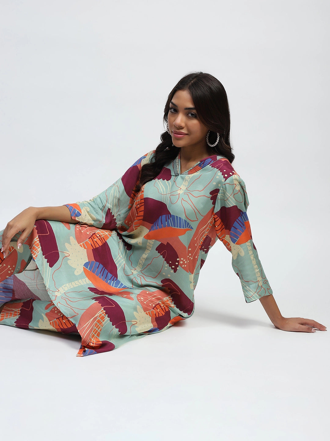 Multi  Abstract Print Rayon Kurta Set