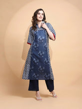 Blue Cotton Blend Loose Fit Kurta For Women