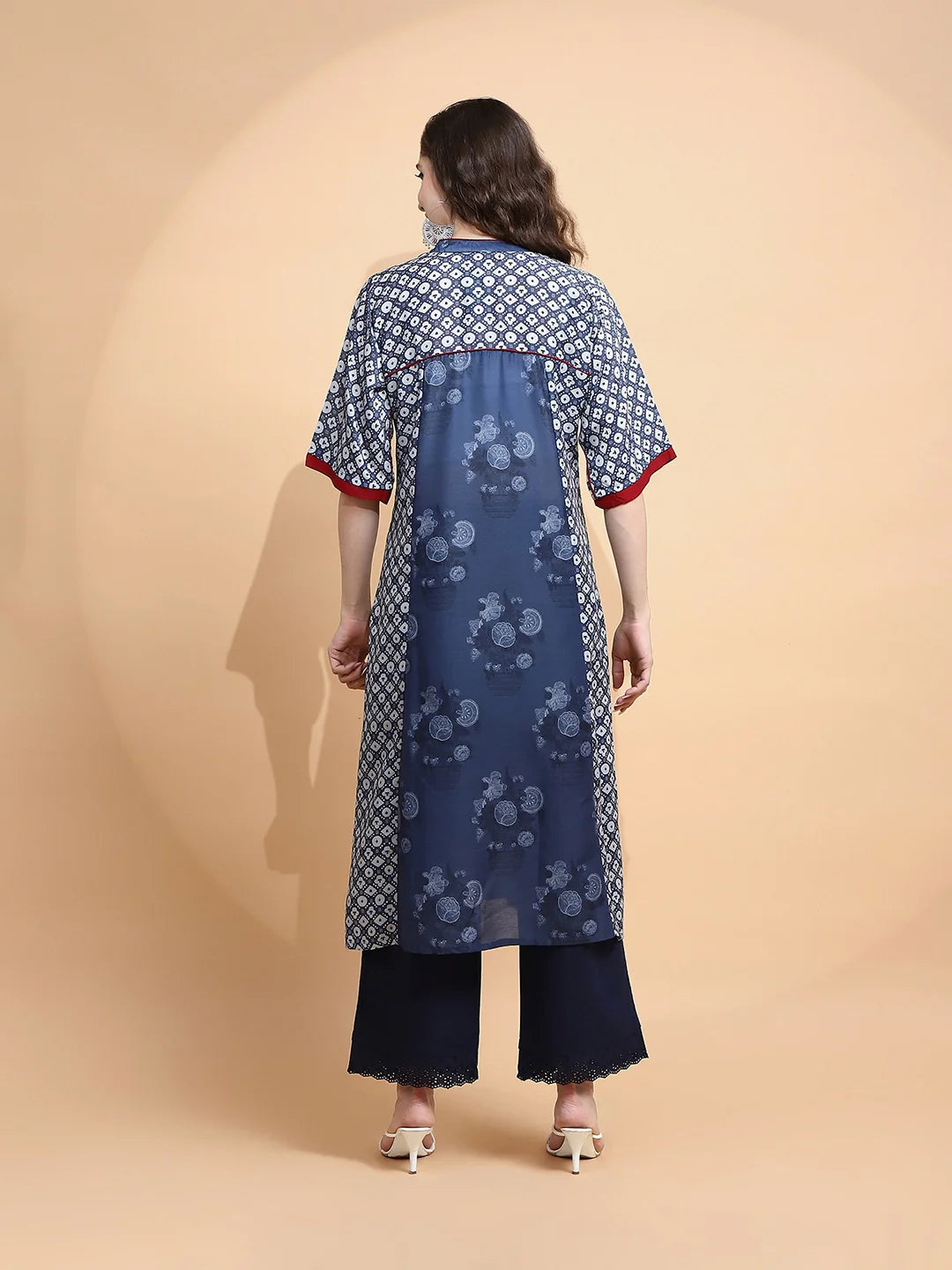 Blue Cotton Blend Loose Fit Kurta For Women