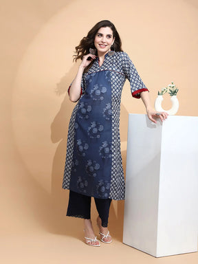 Blue Cotton Blend Loose Fit Kurta For Women