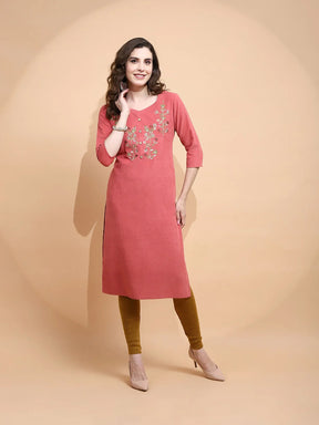 Rust Cotton Blend Regular Fit Kurta For Women