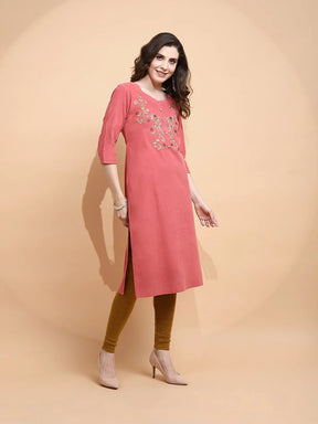 Rust Cotton Blend Regular Fit Kurta For Women