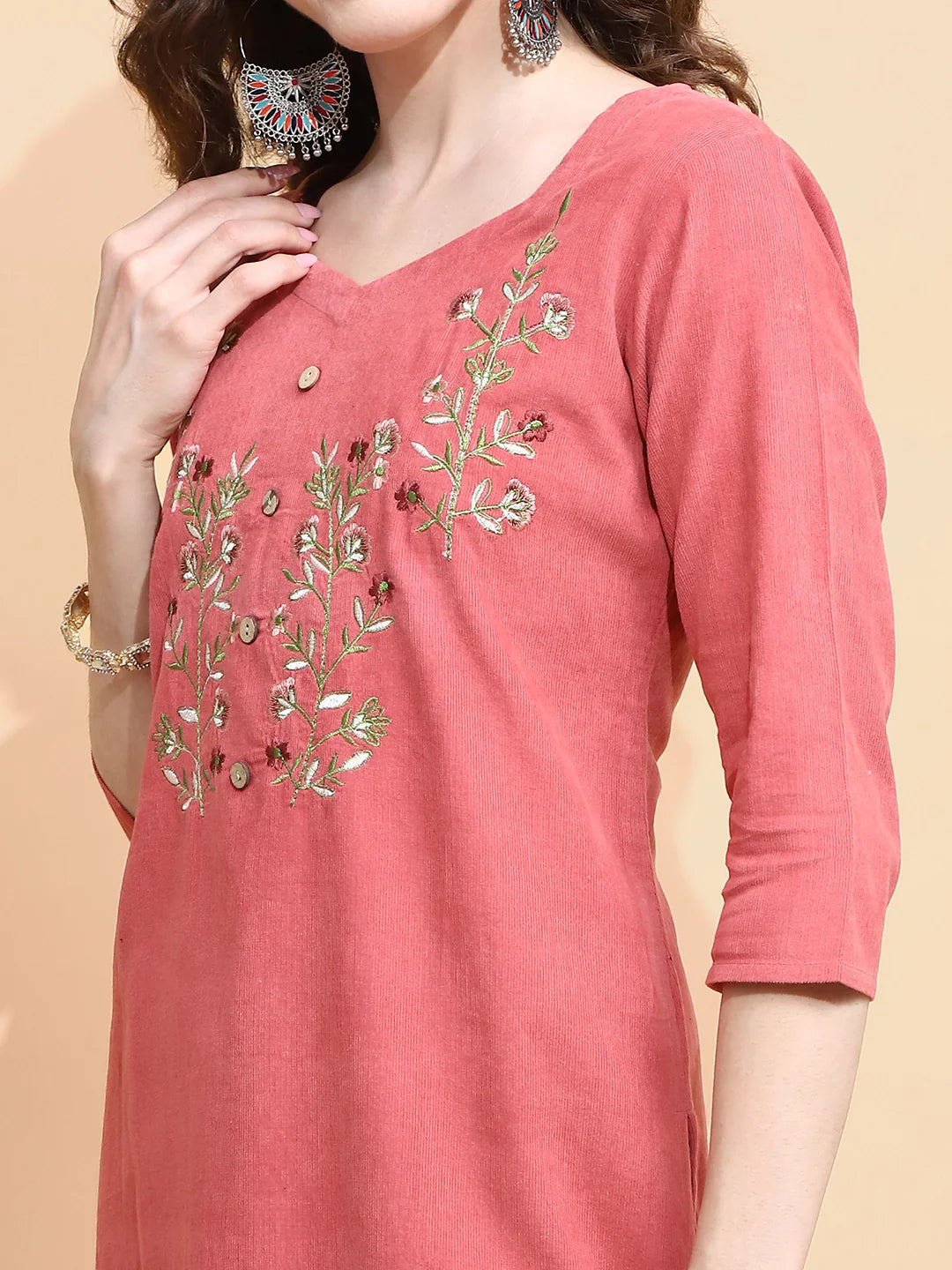 Rust Cotton Blend Regular Fit Kurta For Women