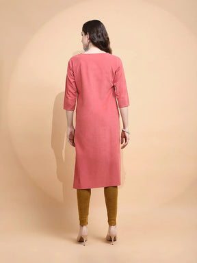 Rust Cotton Blend Regular Fit Kurta For Women