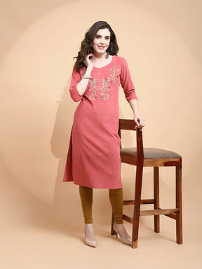 Rust Cotton Blend Regular Fit Kurta For Women