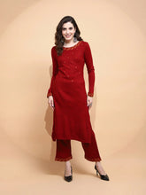 Maroon Knitted Regular Fit Kurta Set For Women