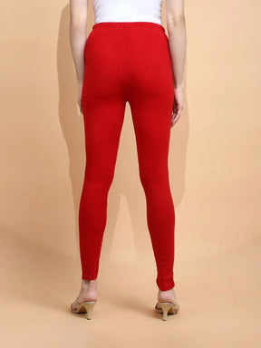 Red Woolen Blend Slim Fit Legging For Women