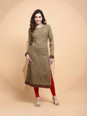 Beige Polycotton Regular Fit Kurta For Women