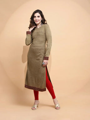 Beige Polycotton Regular Fit Kurta For Women