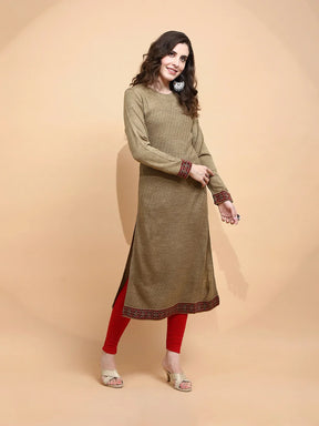 Beige Polycotton Regular Fit Kurta For Women