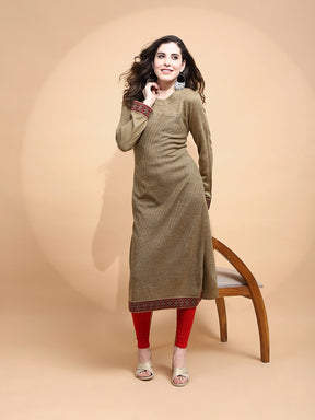 Beige Polycotton Regular Fit Kurta For Women