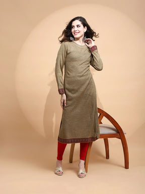 Beige Polycotton Regular Fit Kurta For Women