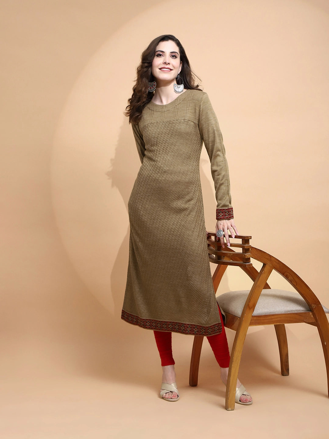 Beige Polycotton Regular Fit Kurta For Women